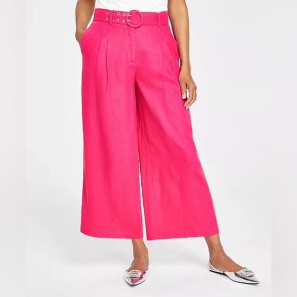 INC Linen Cropped Wide-Leg Pink Mid Rise Pants Women’s Size XL - Picture 1 of 6